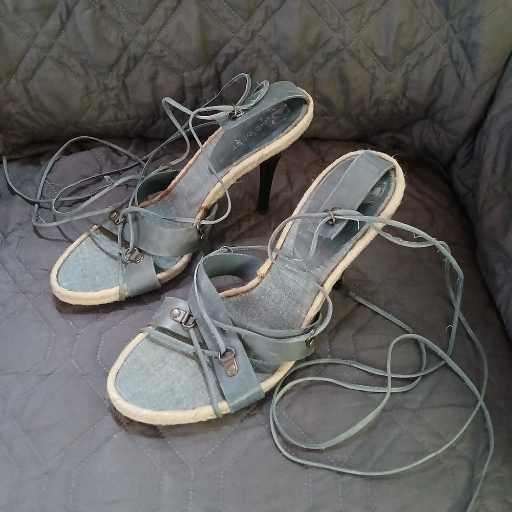 Nine West Leather Ankle Wrap Heels